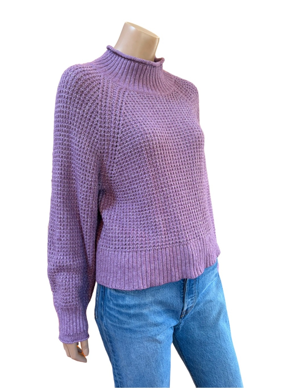American Eagle Purple Waffle Knit Mock Neck Sweater M NWOT